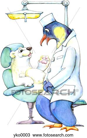 Drawing - Young polar bear visiting bird dentist. Fotosearch