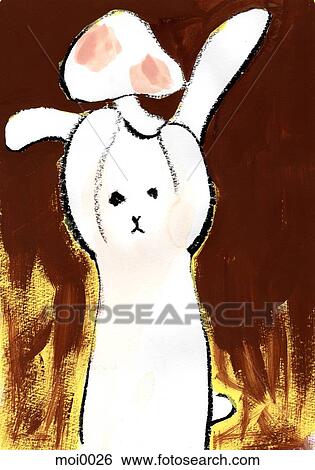 A うさぎ 保有物 A きのこ 上に 彼の 頭 イラスト Moi0026 Fotosearch