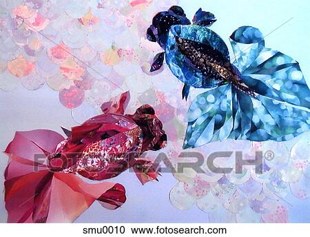 A コラージュ の Koi の魚 クリップアート 切り張り イラスト 絵画 集 Smu0010 Fotosearch