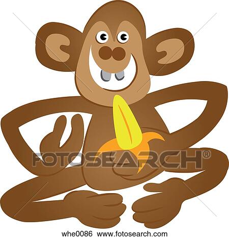 A サル 食べること A バナナ イラスト Whe0086 Fotosearch