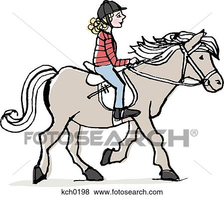 A 女の子 馬 背中 乗馬 イラスト Kch0198 Fotosearch