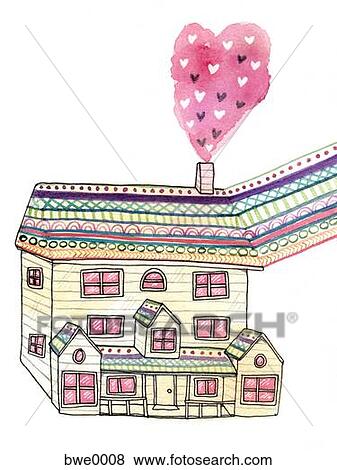 A 家 で 心 出て来ること の 煙突 イラスト Bwe0008 Fotosearch
