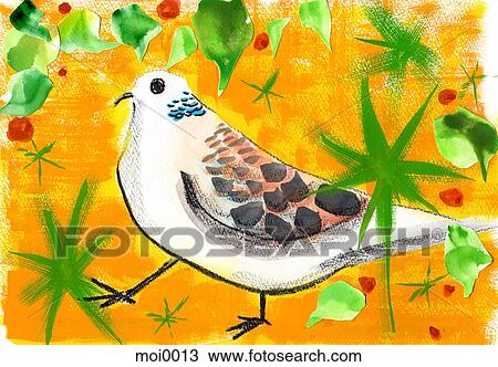 A bird against a yellow and green background View Large Illustration Drawing - A bird against a yellow and green background. Fotosearch