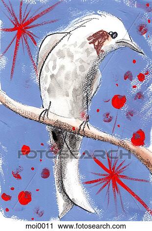 A bird perched on a branch View Large Illustration Clip Art - A bird perched on a branch. Fotosearch
