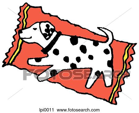 A black and white spotted dog sleeping on a rug. View Large Illustration Clip Art - A black and white spotted dog sleeping on a rug.. Fotosearch
