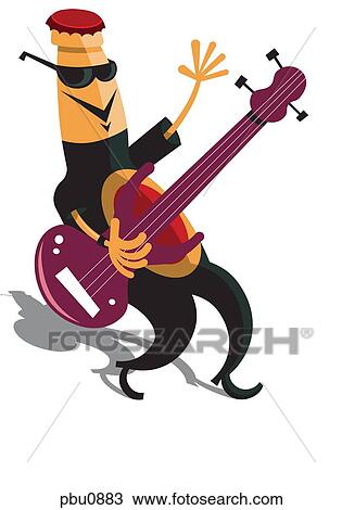 A bottle of alcohol holding a guitar View Large Illustration Drawing - A bottle of alcohol holding a guitar. Fotosearch