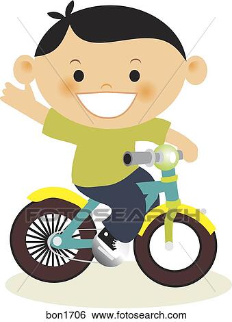 Stock Illustration - A boy riding a yellow bicycle. Fotosearch