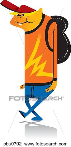 Drawing - A boy with a backpack on. Fotosearch