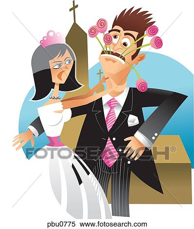 Stock Illustration - A bride choking her groom. Fotosearch