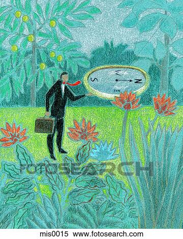 Stock Illustration - A businessman and a big compass. Fotosearch