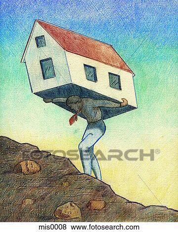 Stock Illustration - A businessman carrying a house on his back. Fotosearch