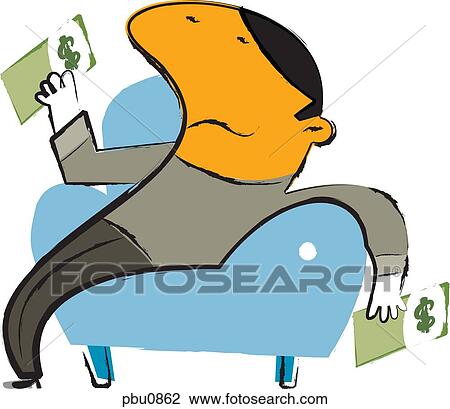 Drawing - A businessman holding money. Fotosearch