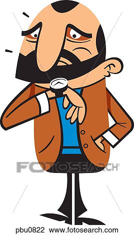 Drawing - A businessman looking at his watch. Fotosearch