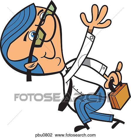 Drawing - A businessman looking up as he is holding a briefcase. Fotosearch