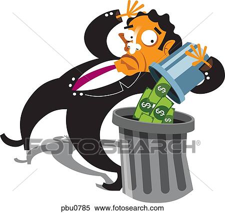 Stock Illustration - A businessman throwing money away. Fotosearch