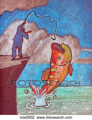 Drawing - A businessman trying to catch a big fish. Fotosearch