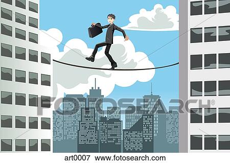 A businessman walking on a tightrope between buildings View Large Illustration Stock Illustration - A businessman walking on a tightrope between buildings. Fotosearch