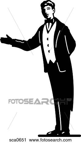 Clip Art - A butler in black and white. Fotosearch