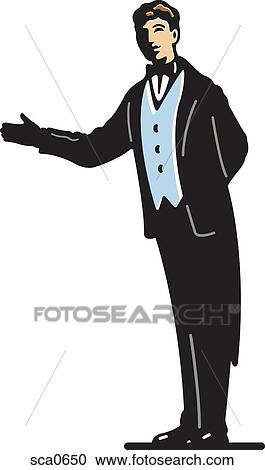A butler pointing in a direction View Large Illustration Clipart - A butler pointing in a direction. Fotosearch