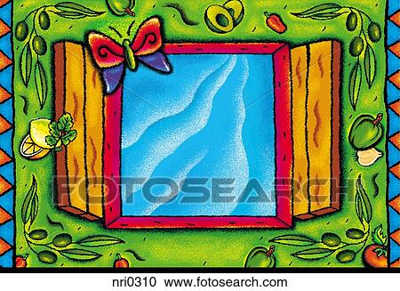 A butterfly flying in a window View Large Illustration Clipart - A butterfly flying in a window. Fotosearch