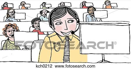 Drawing - A call center. Fotosearch