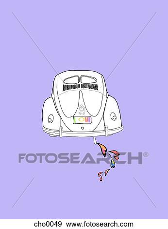 Stock Illustration - A car with hearts coming out of the exhaust. Fotosearch