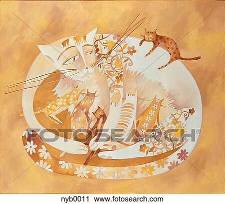 A cat and her kittens View Large Illustration Clip Art - A cat and her kittens. Fotosearch