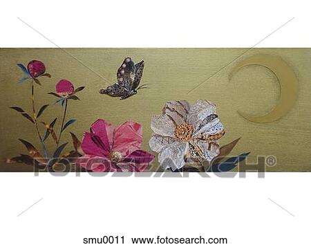 A collage of a butterfly and flower View Large Illustration Clip Art - A collage of a butterfly and flower. Fotosearch