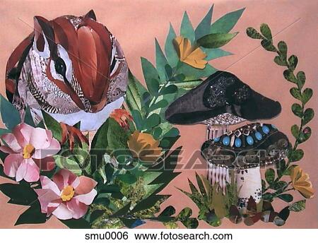 Stock Illustration - A collage of a chipmunk and flowers. Fotosearch