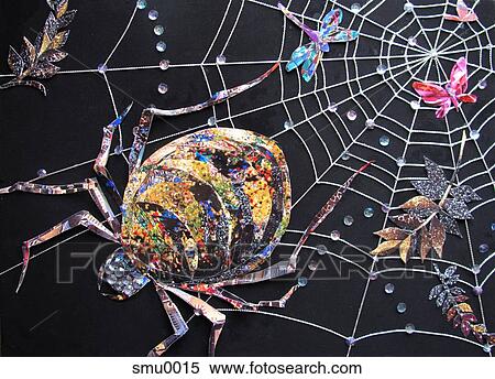 A collage of a spider and other bugs caught in a web View Large Illustration Stock Illustration - A collage of a spider and other bugs caught in a web. Fotosearch