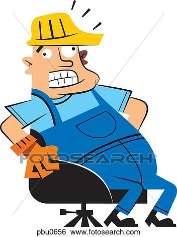 Stock Illustration - A construction worker sitting on an office chair. Fotosearch