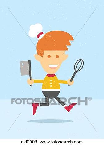 A cook with a cleaver and whisk View Large Illustration Stock Illustration - A cook with a cleaver and whisk. Fotosearch
