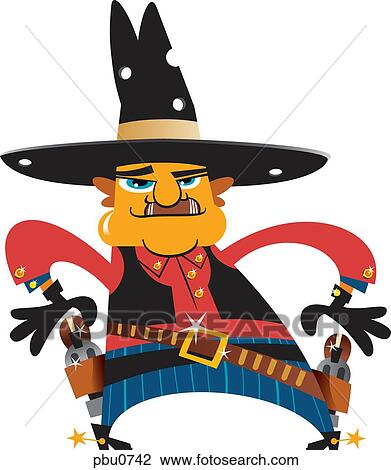 A cowboy with his hands near his holster View Large Illustration Drawing - A cowboy with his hands near his holster. Fotosearch