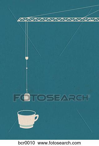 Clipart - A crane dipping a tea bag into a mug. Fotosearch