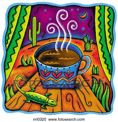 A cup of coffee with a lizard beside it View Large Illustration Clipart - A cup of coffee with a lizard beside it. Fotosearch