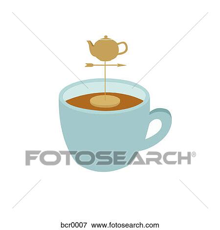 A cup of tea with a tea kettle weather vane on top View Large Illustration Stock Illustration - A cup of tea with a tea kettle weather vane on top. Fotosearch