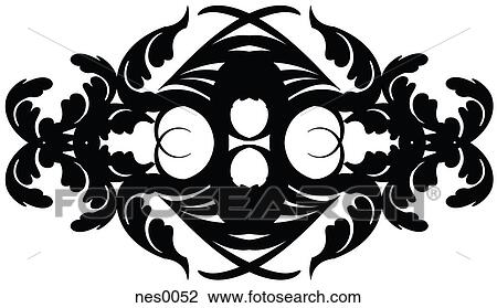 Drawing - A decorative mirrored damask pattern created in black and white. Fotosearch
