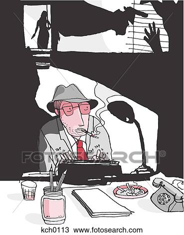 Drawing - a detective trying to solve a mystery. Fotosearch