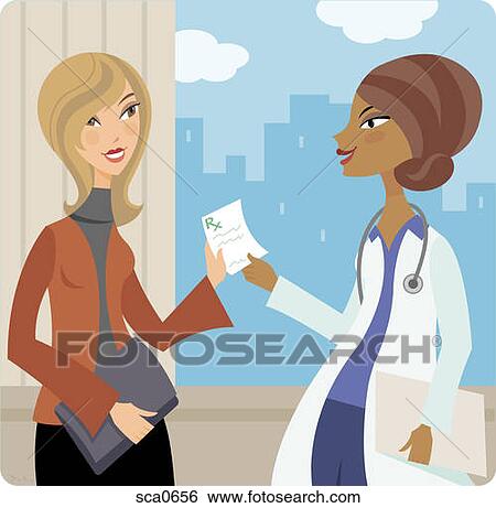 Stock Illustration - A doctor giving a patient a prescription. Fotosearch