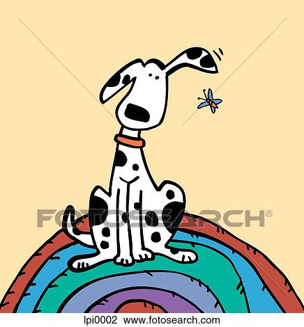 Drawing - A dog listening to a butterfly. Fotosearch