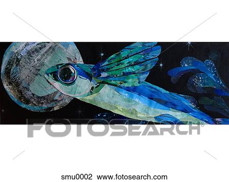 A fish with wings collage View Large Illustration Drawing - A fish with wings collage. Fotosearch