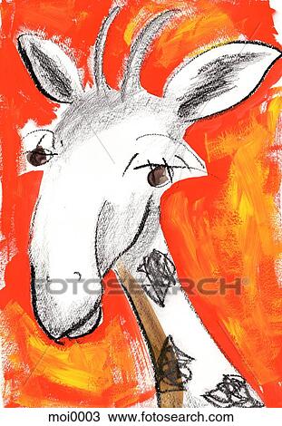 Drawing - A giraffe against an orange background. Fotosearch