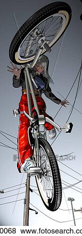 A girl doing a bike trick View Large Illustration Stock Illustration - A girl doing a bike trick. Fotosearch