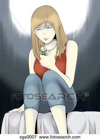 Stock Illustration - A girl holding a pill bottle. Fotosearch