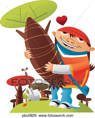 Stock Illustration - A girl hugging a tree. Fotosearch