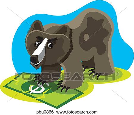 Stock Illustration - A grizzly bear on top of a dollar bill. Fotosearch