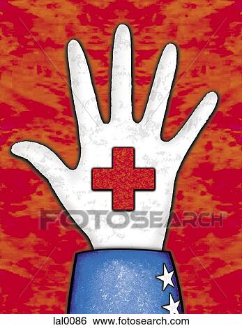 A hand with a red cross on it View Large Illustration Stock Illustration - A hand with a red cross on it. Fotosearch