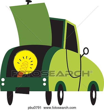 Clip Art - A hood of a car open with a light inside. Fotosearch