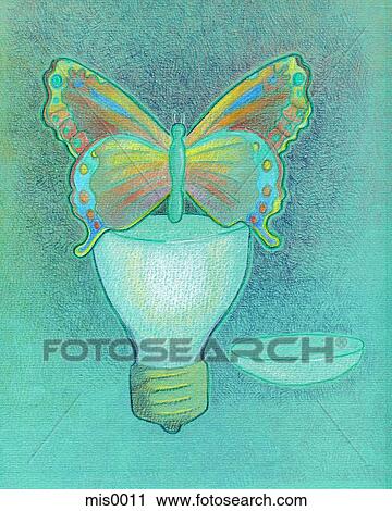 Clip Art - A lightbulb with a butterfly on top. Fotosearch