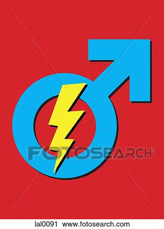 A male symbol with lightning through it View Large Illustration Clip Art - A male symbol with lightning through it. Fotosearch